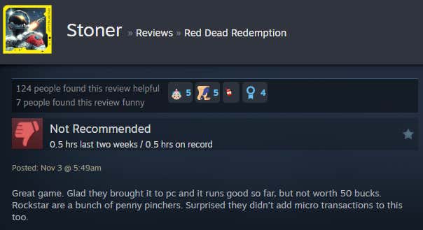 Screenshot of the article titled Red Dead Redemption Remaster, As Reported by Steam Reviews